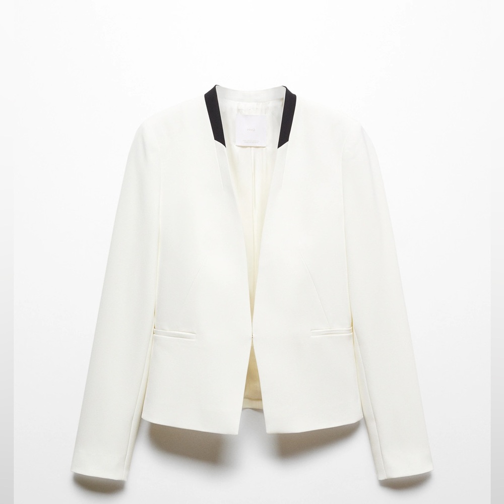 Mango Contrast Shawl Collar Structured Blazer Ext… - image 1
